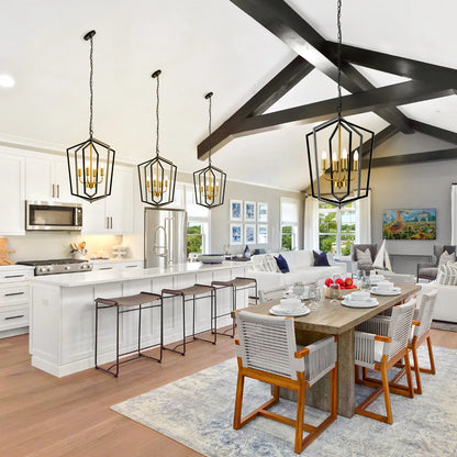 4-Light Farmhouse Industrial Lantern Chandelier – Pendant Light for Kitchen Island & Dining Room
