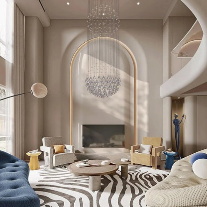 Large High Ceiling Chandelier – Long Raindrop Crystal Pendant Light for Staircase & Foyer