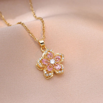 Romantic Zircon Floral Pendant Choker