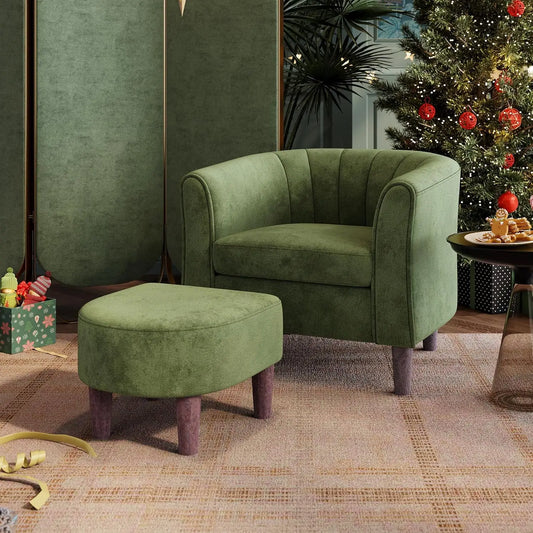 Olive Green Velvet Reading Armchair Set