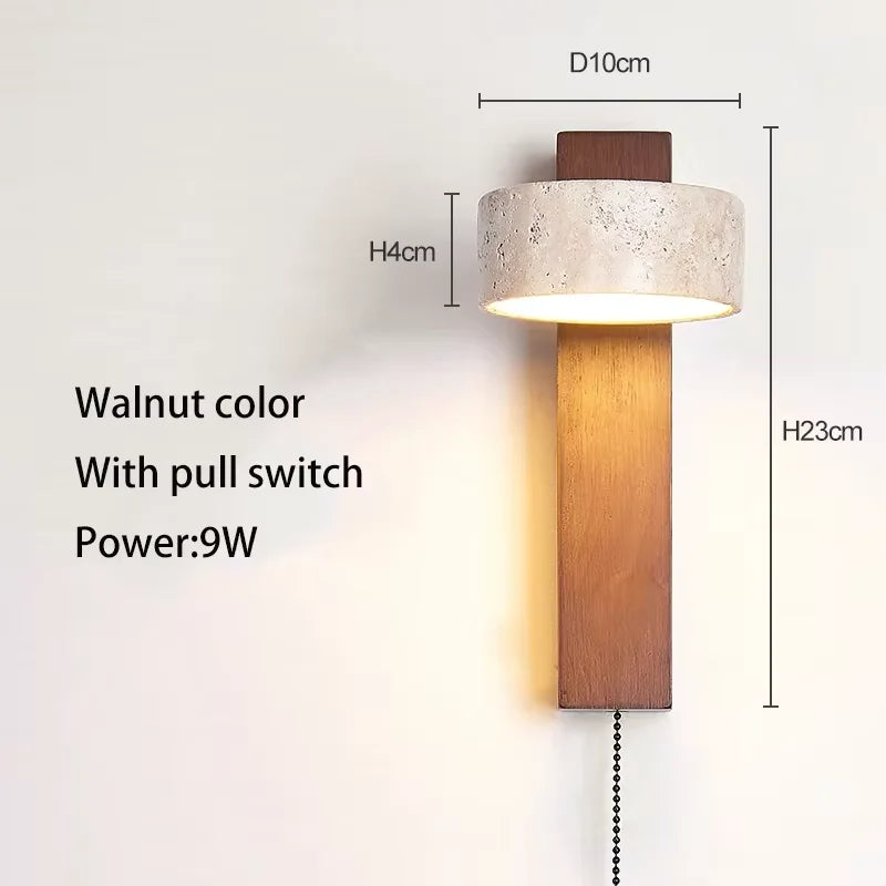 Wabi Sabi Travertine Wall Lamp – Walnut LED Bedroom Light