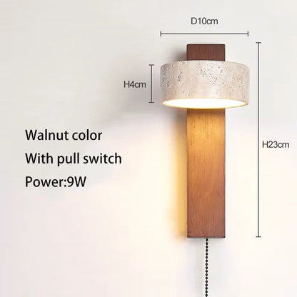 Wabi Sabi Travertine Wall Lamp – Walnut LED Bedroom Light