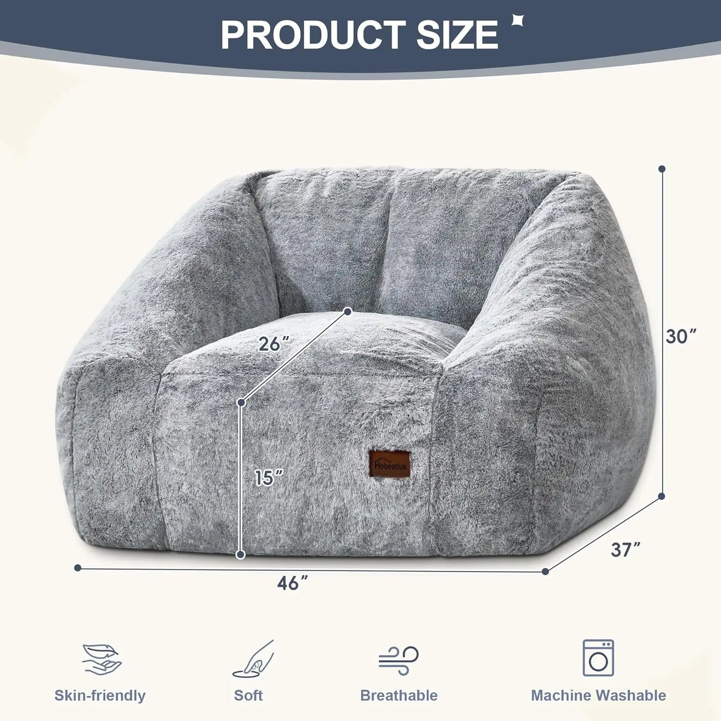 Giant Memory Foam Bean Bag Chair – Grey Two-Tone