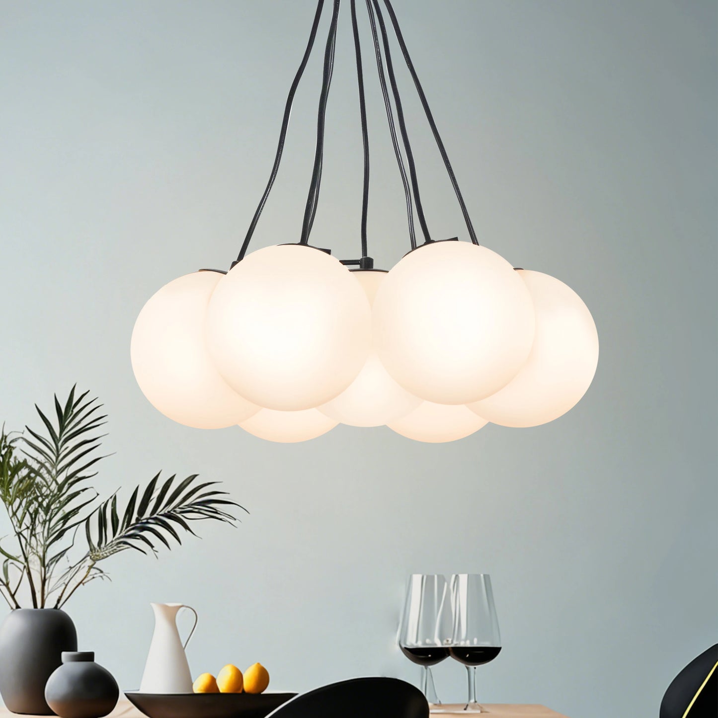 White Bubble Glass Chandelier Modern Cream Style