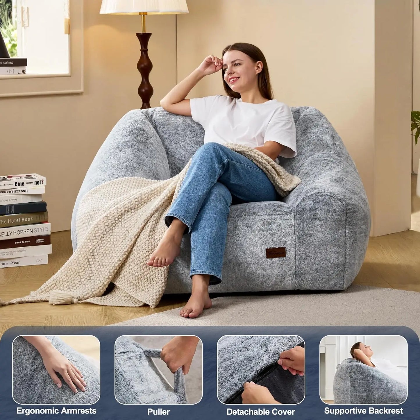 Giant Memory Foam Bean Bag Chair – Grey Two-Tone
