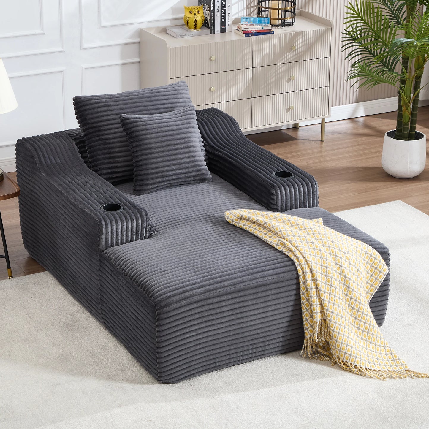 67" Corduroy Indoor Chaise Lounge Chair
