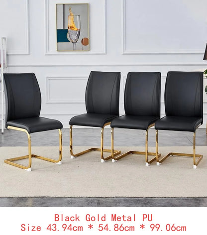 Set of 6 Black PU Dining Chairs with Gold Legs