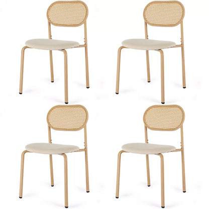 Upholstered Dining Chair with Rattan Back & Metal Legs