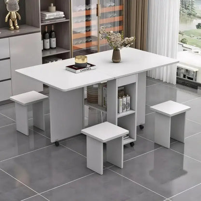 Folding Drop Leaf Dining Table Set for 4 with 4 Chairs, Space Saving Foldable Dining Table with Storage and Wheels, 47.2" D x
