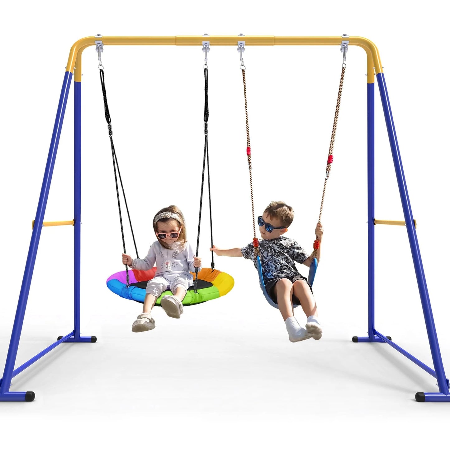 Kids Swing Set with Slide & Saucer