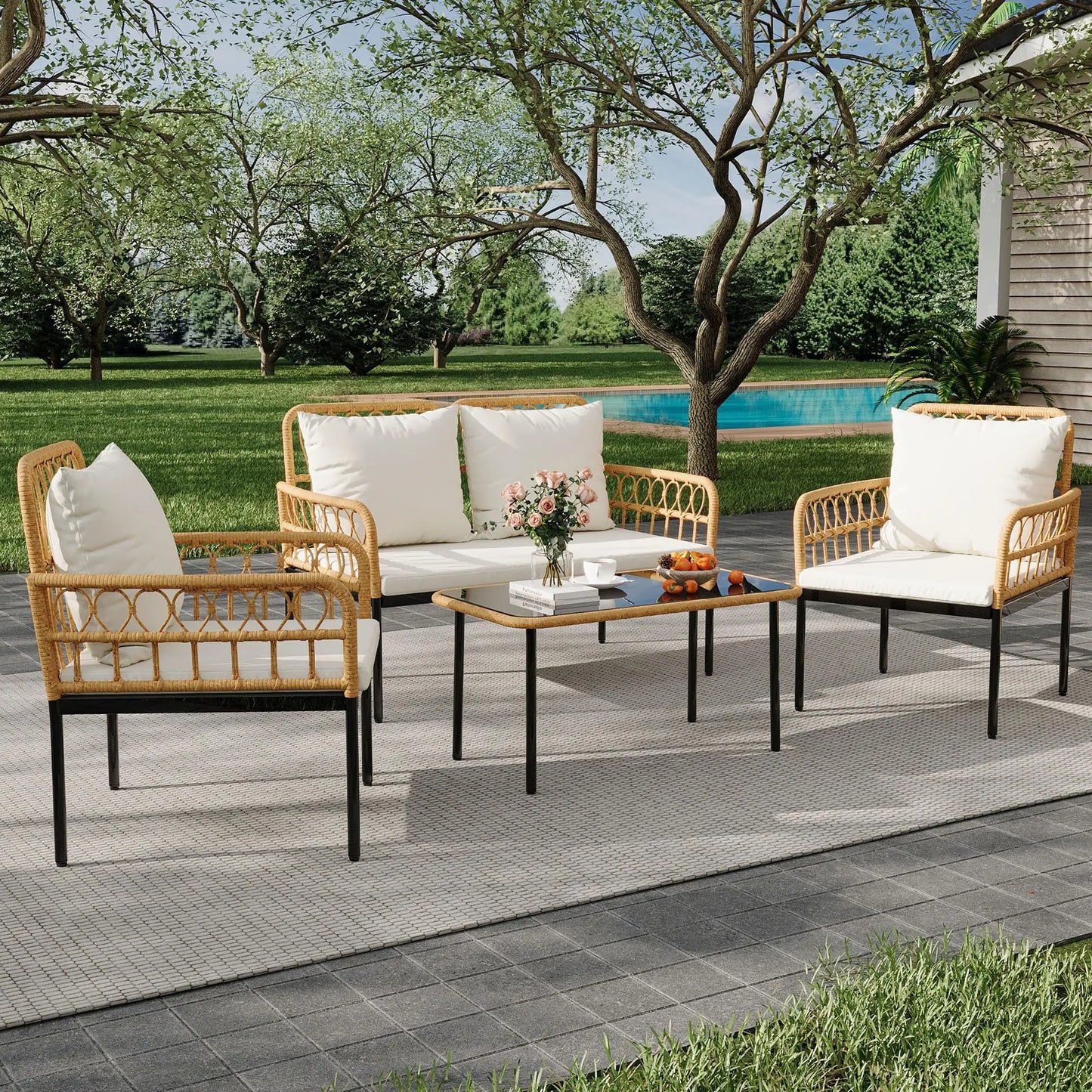 4-Piece Rattan Patio Furniture Set