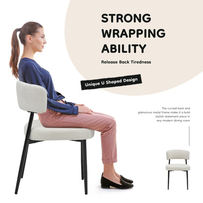 Set of 4 Round Fabric Dining Chairs with Metal Legs