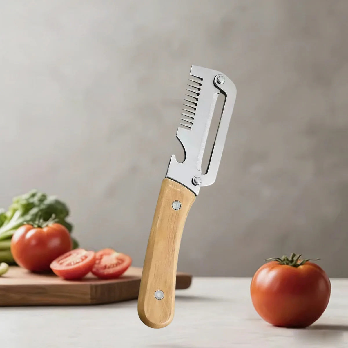 Vegetable Peeler with Wooden Handle for Peeling and Slicing
