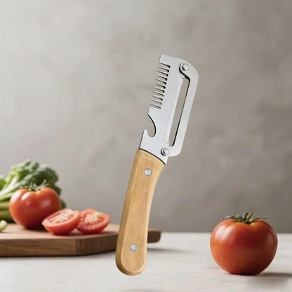 Vegetable Peeler with Wooden Handle for Peeling and Slicing