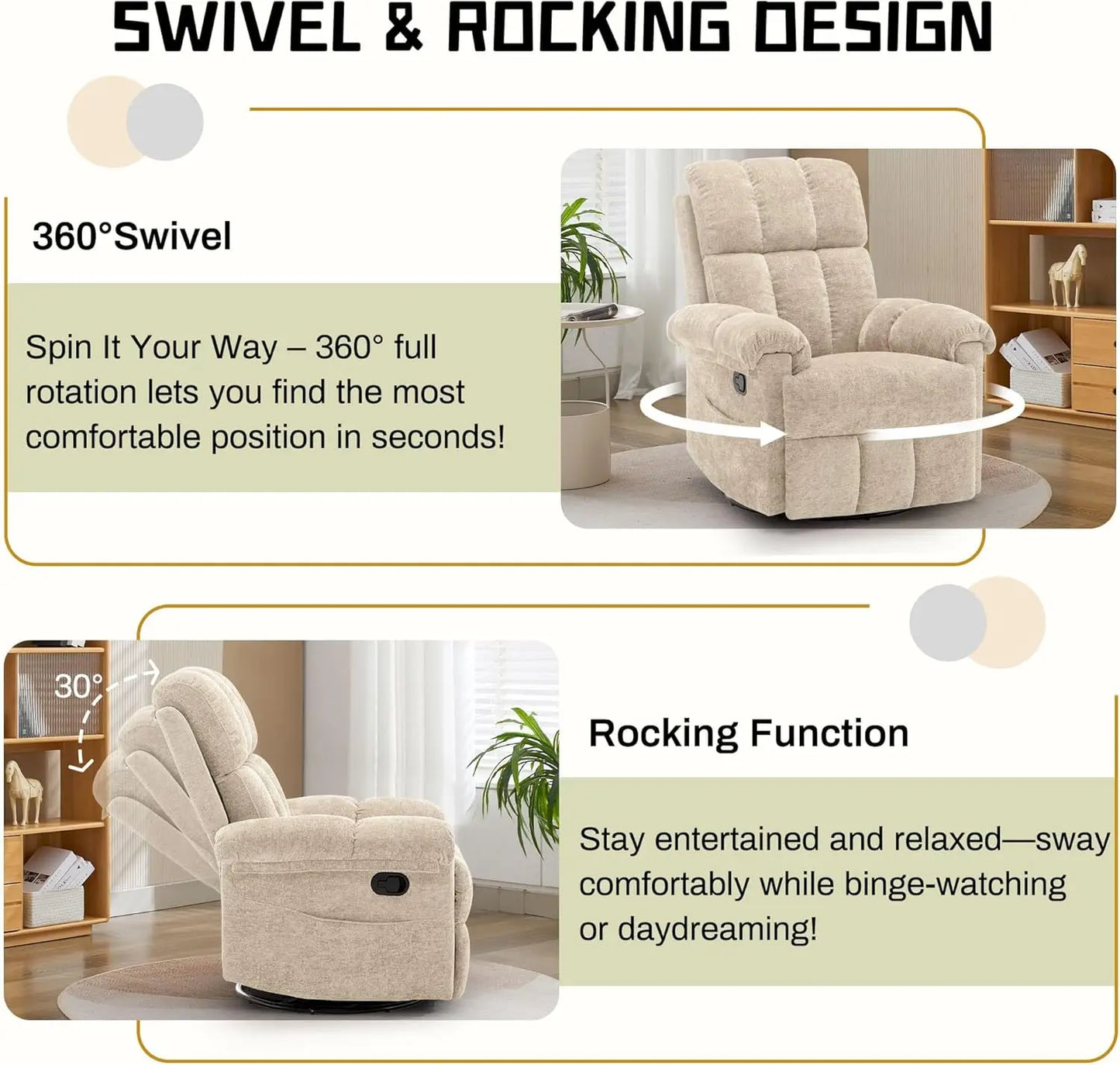 Manual Swivel Rocker Recliner Chair for Small Spaces