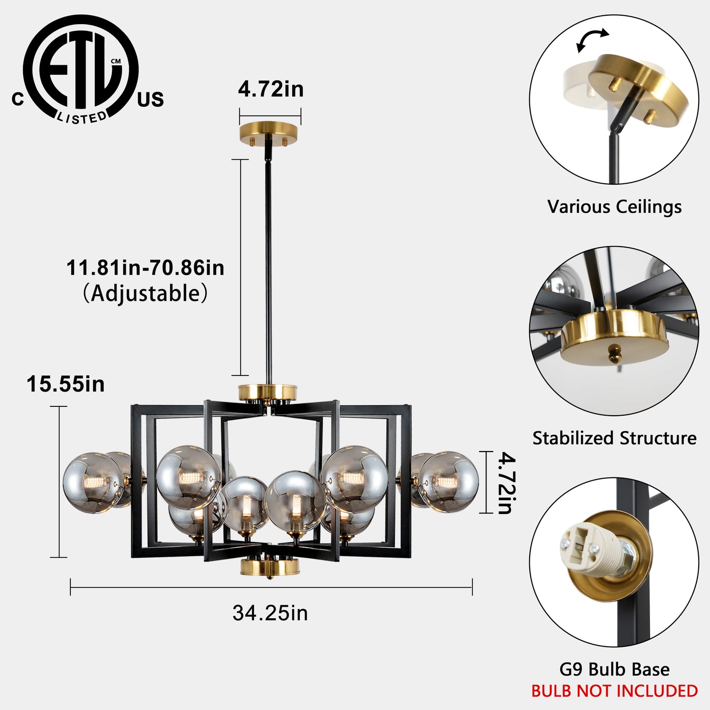 Modern Bubble Chandelier Black Glass Globe Decer