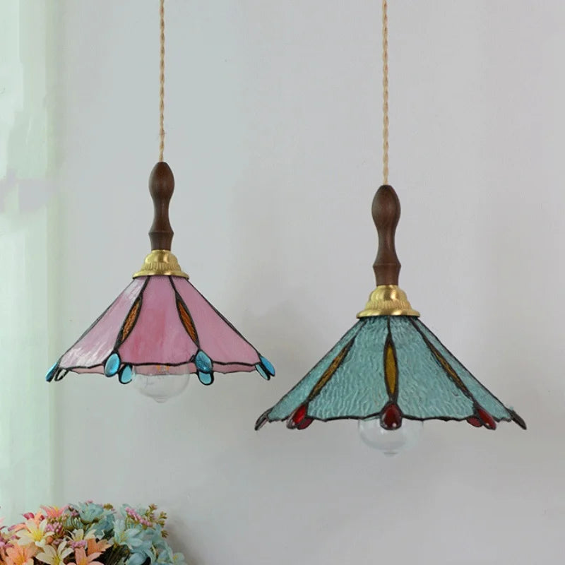 Walnut Wood LED Pendant Light with Glass Shade