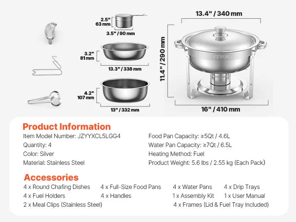 Stainless Steel Chafing Dish Buffet Set (4 Pack)