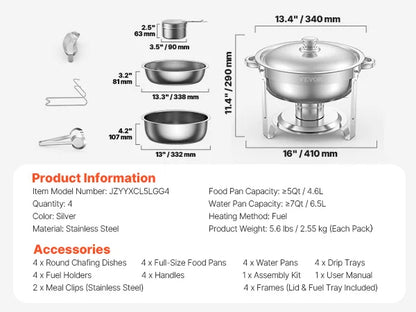 Stainless Steel Chafing Dish Buffet Set (4 Pack)