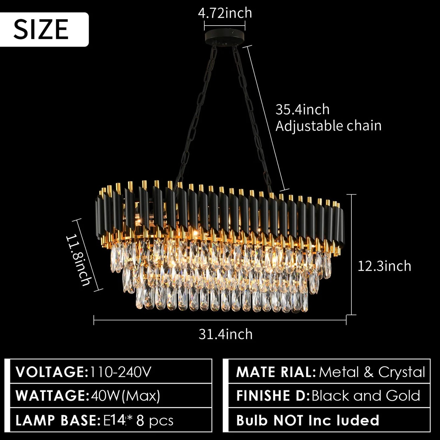 Black & Gold 3-Tier Crystal Chandelier