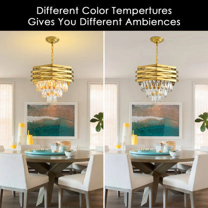 3-Tier Gold Crystal Chandelier