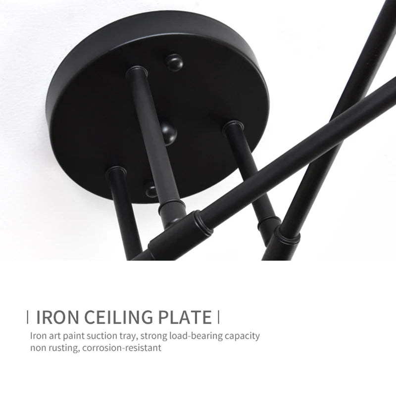 Industrial Wrought Iron 6-Light Ceiling Lamp