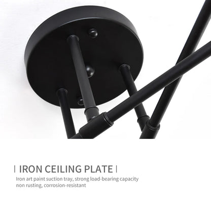 Industrial Wrought Iron 6-Light Ceiling Lamp