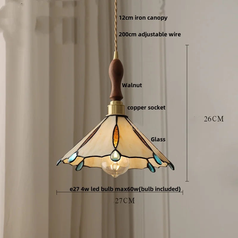 Walnut Wood LED Pendant Light with Glass Shade