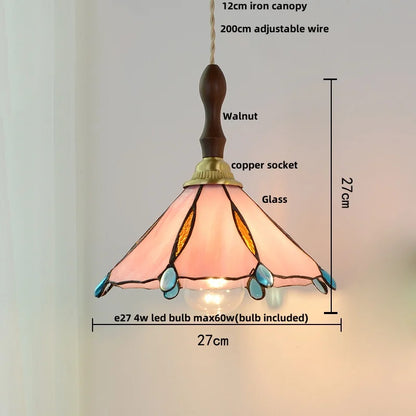 Walnut Wood LED Pendant Light with Glass Shade