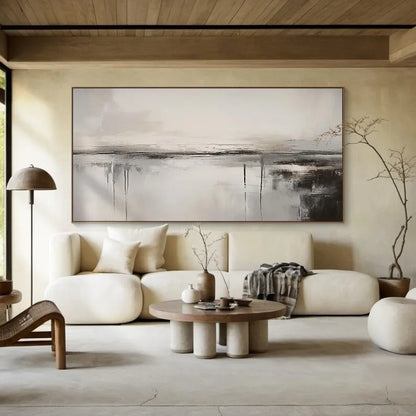 Large Beige Black Abstract Canvas Art