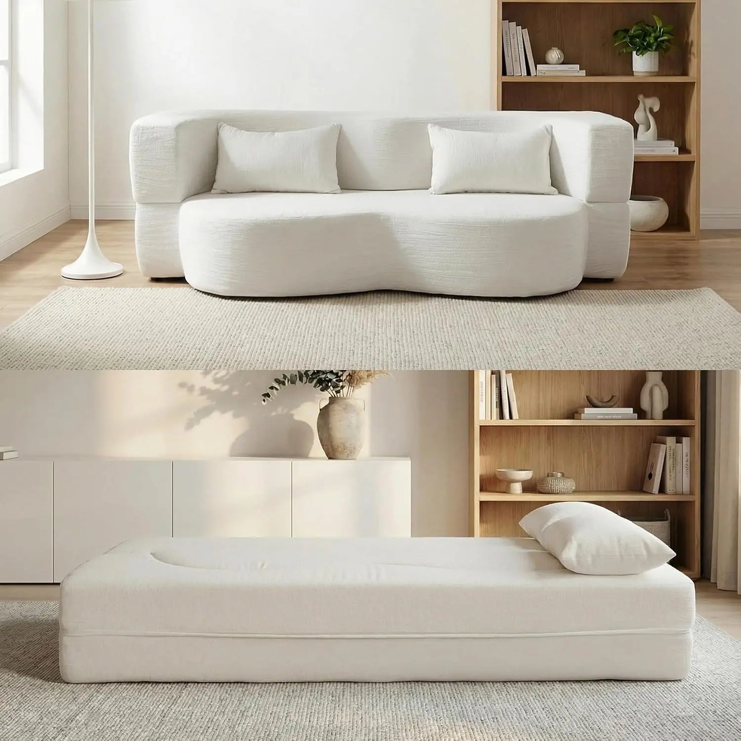 2-in-1 Teddy Fabric Floor Sofa Bed