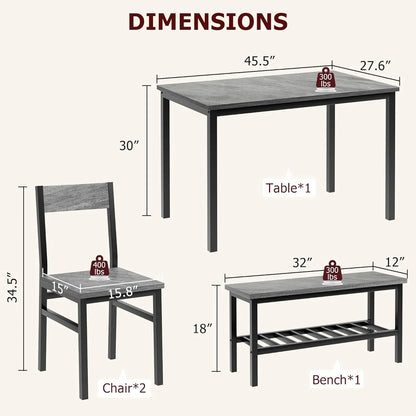 Modern Dining Table Set for 4 with Bench