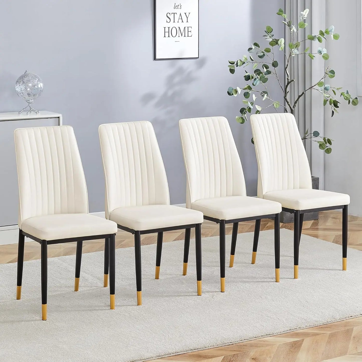 Set of 4 Brown Suede Dining Chairs with Metal Legs