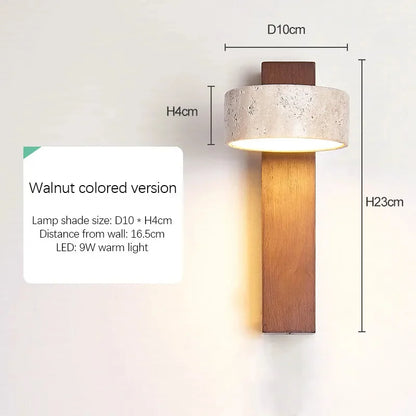 Wabi Sabi Travertine Wall Lamp – Walnut LED Bedroom Light