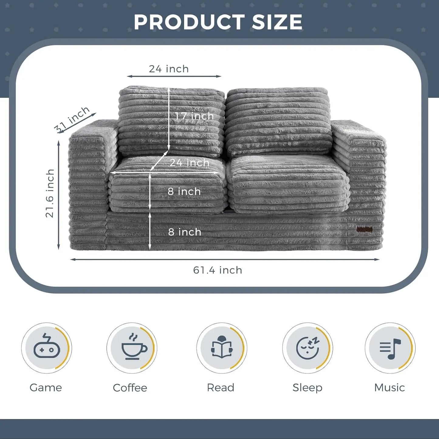 Plush Bean Bag Loveseat Floor Sofa