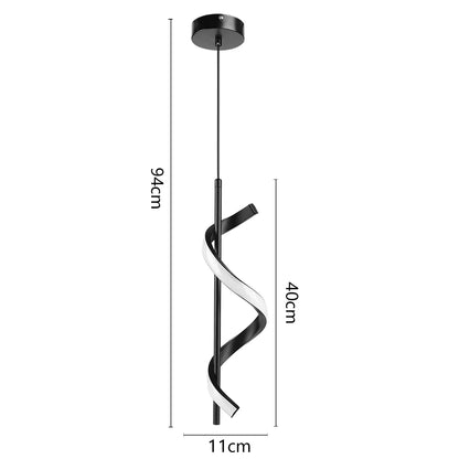 Nordic Spiral Minimalist LED Pendant Light – Beige Metal Ceiling Chandelier for Bedroom & Study