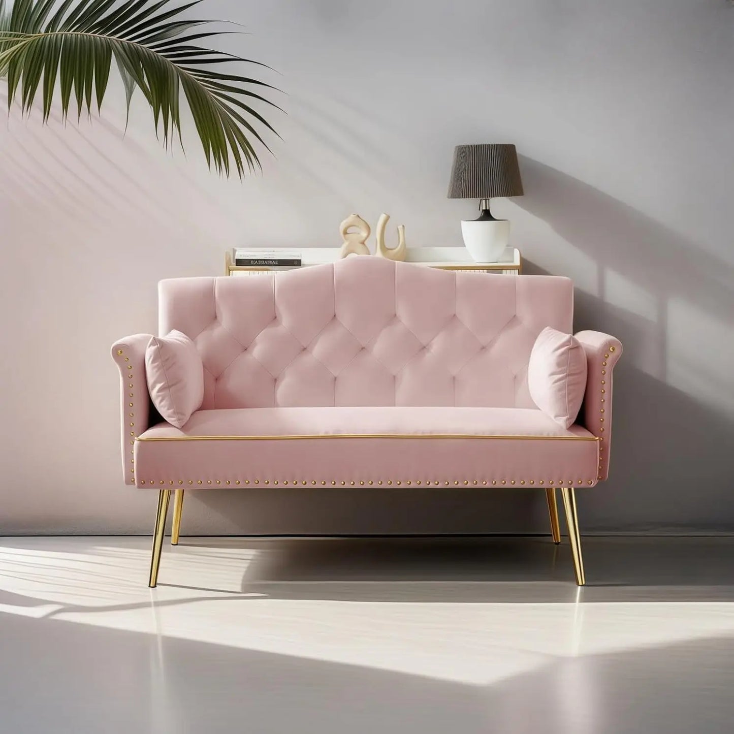 Modern Pink Velvet Sofa with Gold Legs