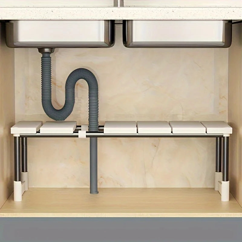 Adjustable Under Sink Storage Rack 2 Tier Pull Out Organizer Sliding Cabinet Shelf Space Saving Kitchen and Bathroom Storage Solution Easy Assembly