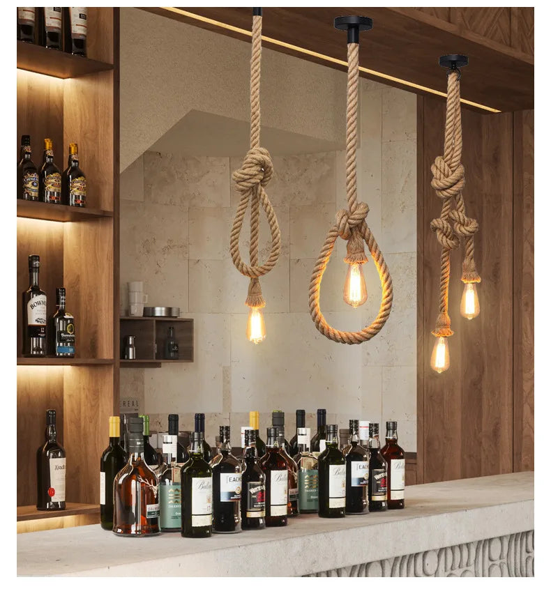 Retro Industrial Rope Pendant Light