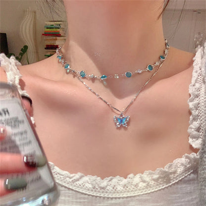 Blue Butterfly Zircon Necklace for Women