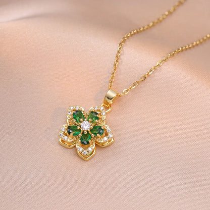 Romantic Zircon Floral Pendant Choker