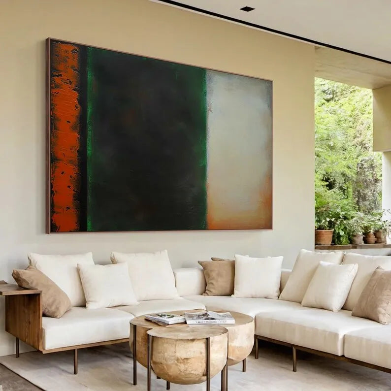 Large Beige Black Abstract Canvas Art