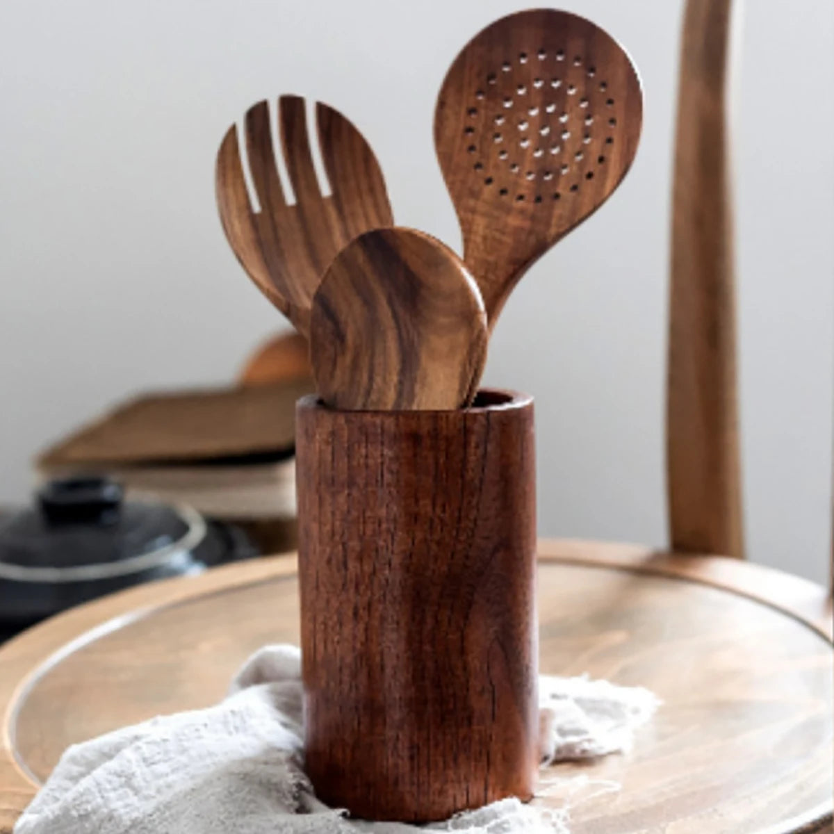 Wooden Kitchen Utensil Set with Holder