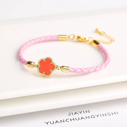 Leather Woven Flower Charm Bracelet