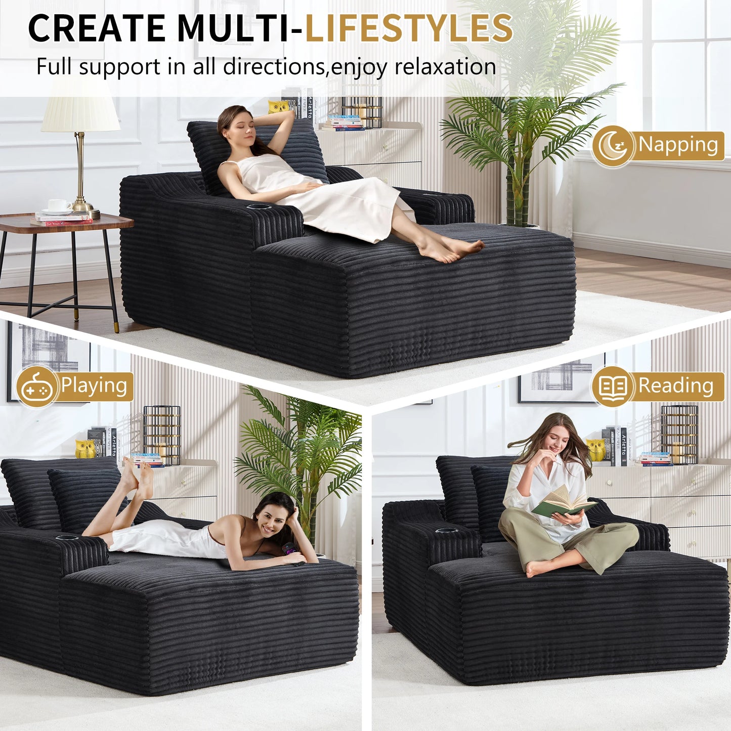 67" Corduroy Indoor Chaise Lounge Chair
