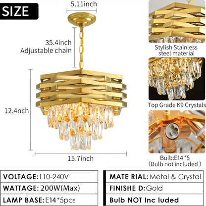 3-Tier Gold Crystal Chandelier