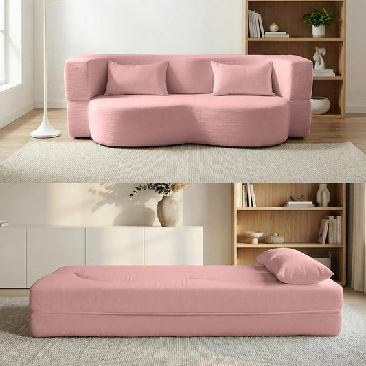 2-in-1 Teddy Fabric Floor Sofa Bed