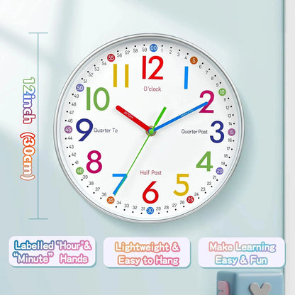 Kids Educational Wall Clock 12"