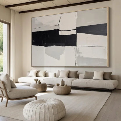 Large Beige Black Abstract Canvas Art