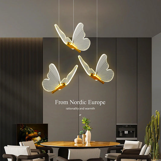Modern LED Butterfly Pendant Light with 3-Color